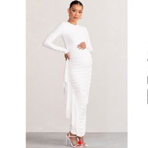 “CLUB L LONDON” Kiara Ruched & Frilled Maternity Maxi Dress